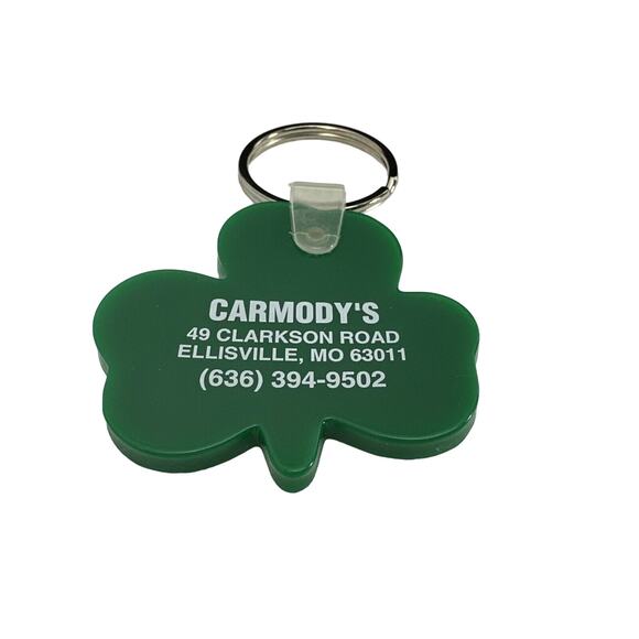 Carmody's Ellisville MO Green & White Advertising Key Ring/Chain Rubber Shamrock - Picture 1 of 3